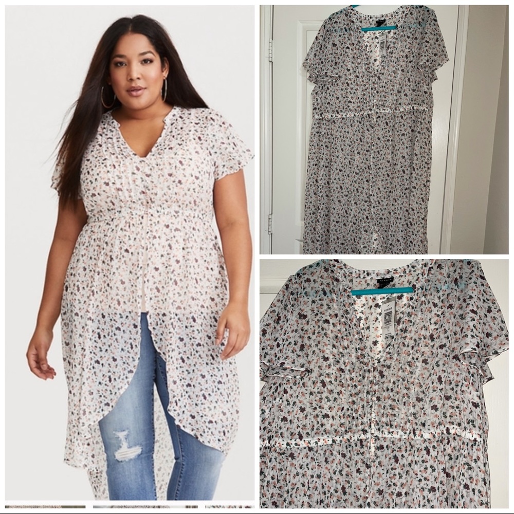 Torrid White Floral Chiffon Hi Lo Maxi Top